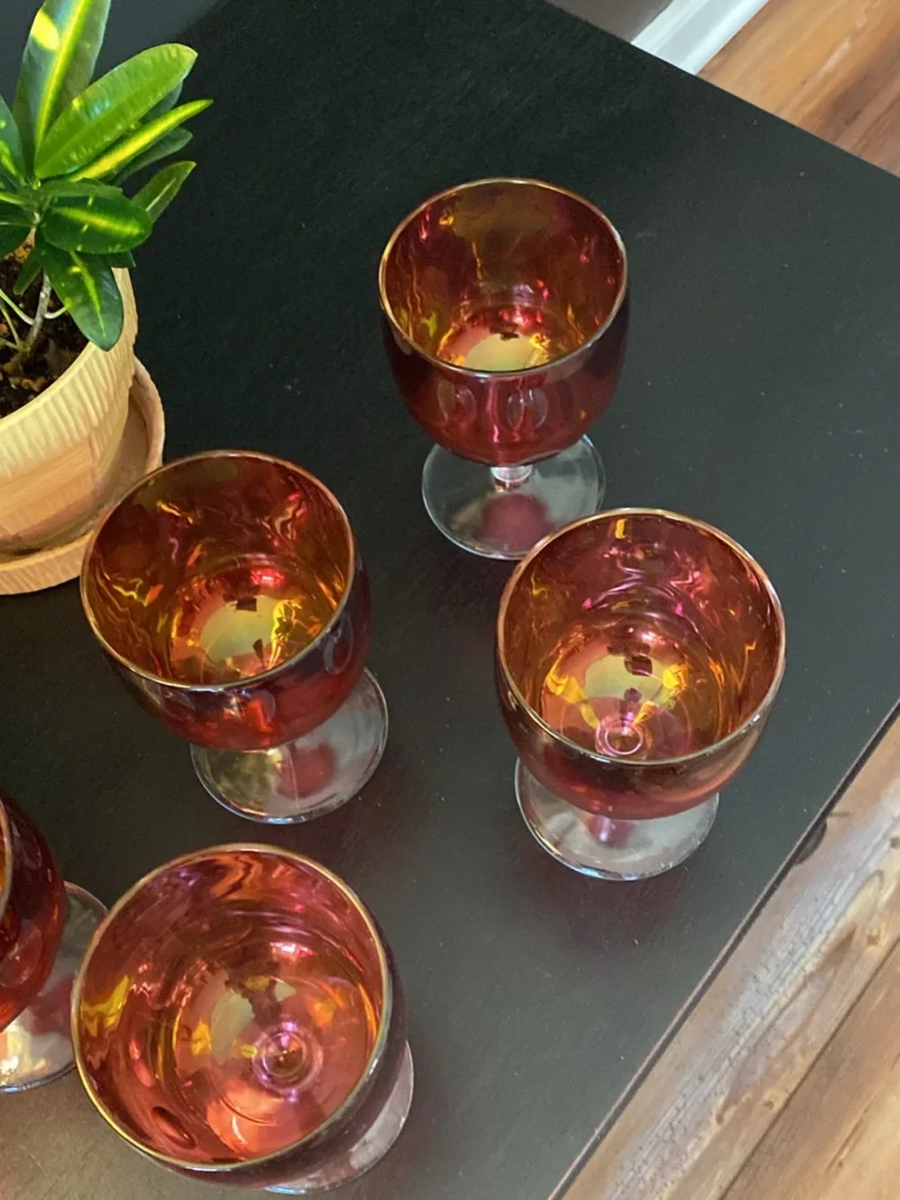 Set of 8 Ruby Red Bartlett Collins Goblets - Vintage Style Wine Glasses